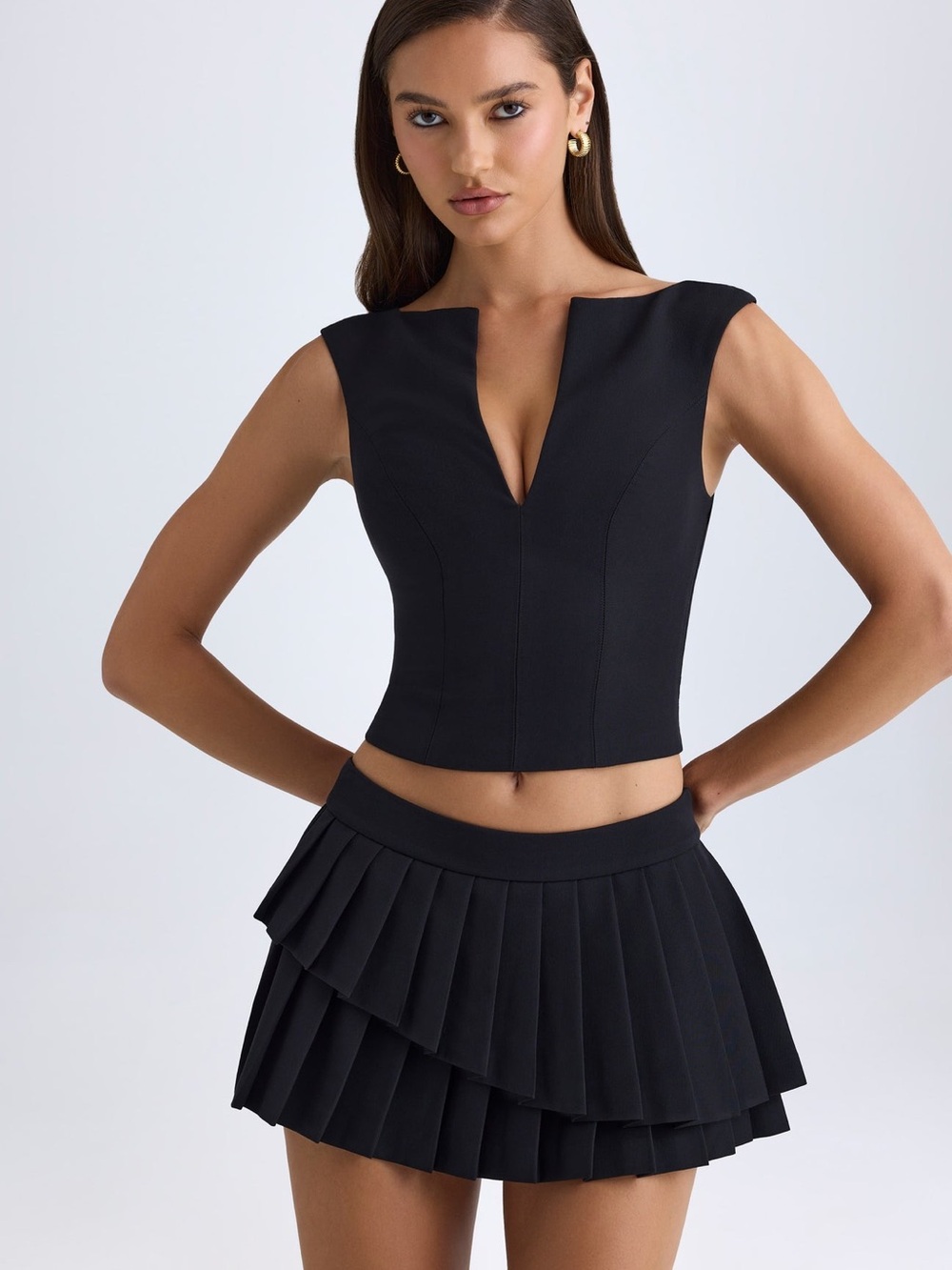 OH POLLY Nada Layered Pleated Low-Rise Mini Skirt  Zise 8